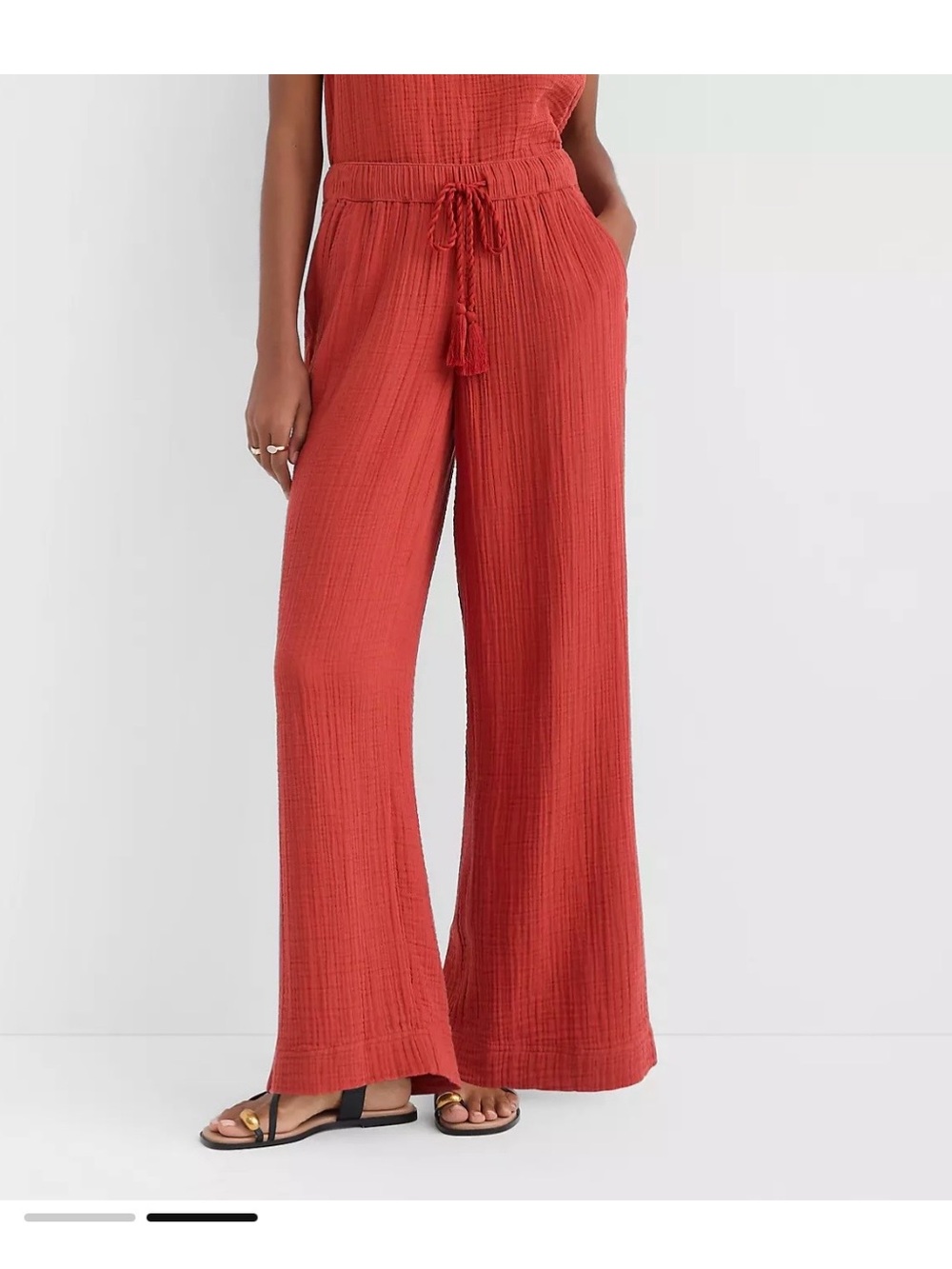 LOFT Wide-Leg Gauze Drawstring Pants - Terracotta New With Tags XS